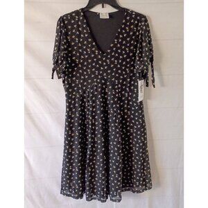 Sirenlily Women's Floral Print Dress Size M V-Neck Tie Sleeve NWT